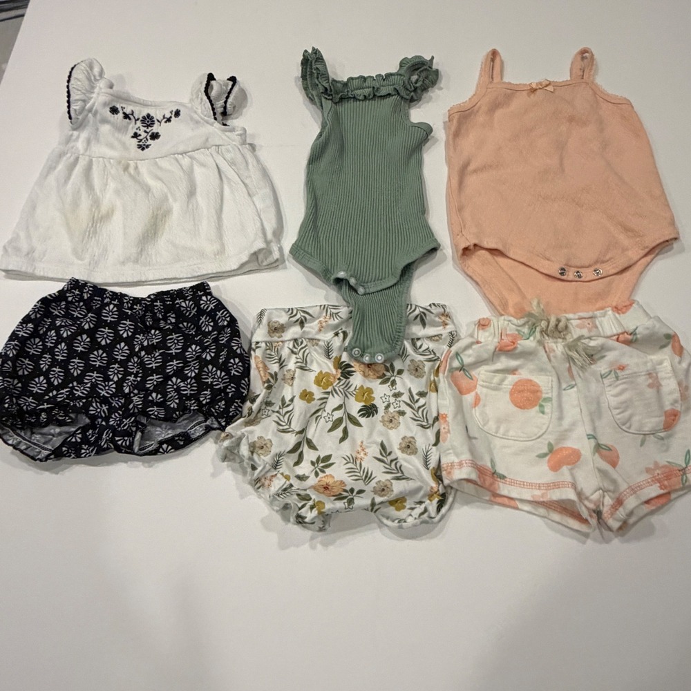 Baby Girl 6-9M Boho Summer Clothing Lot Rompers Bloomers Floral 6pc - Picture 1 of 4
